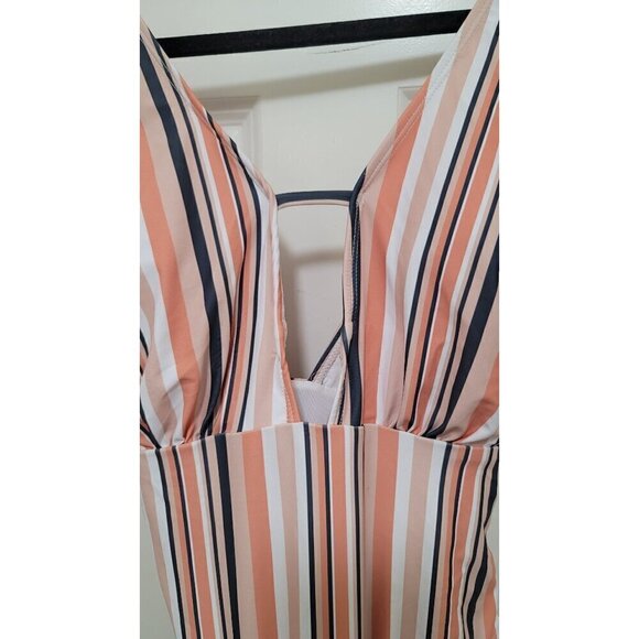Cupshe Striped V-Neck One-Piece Swimsuit Size M Peach & Navy - Picture 5 of 7